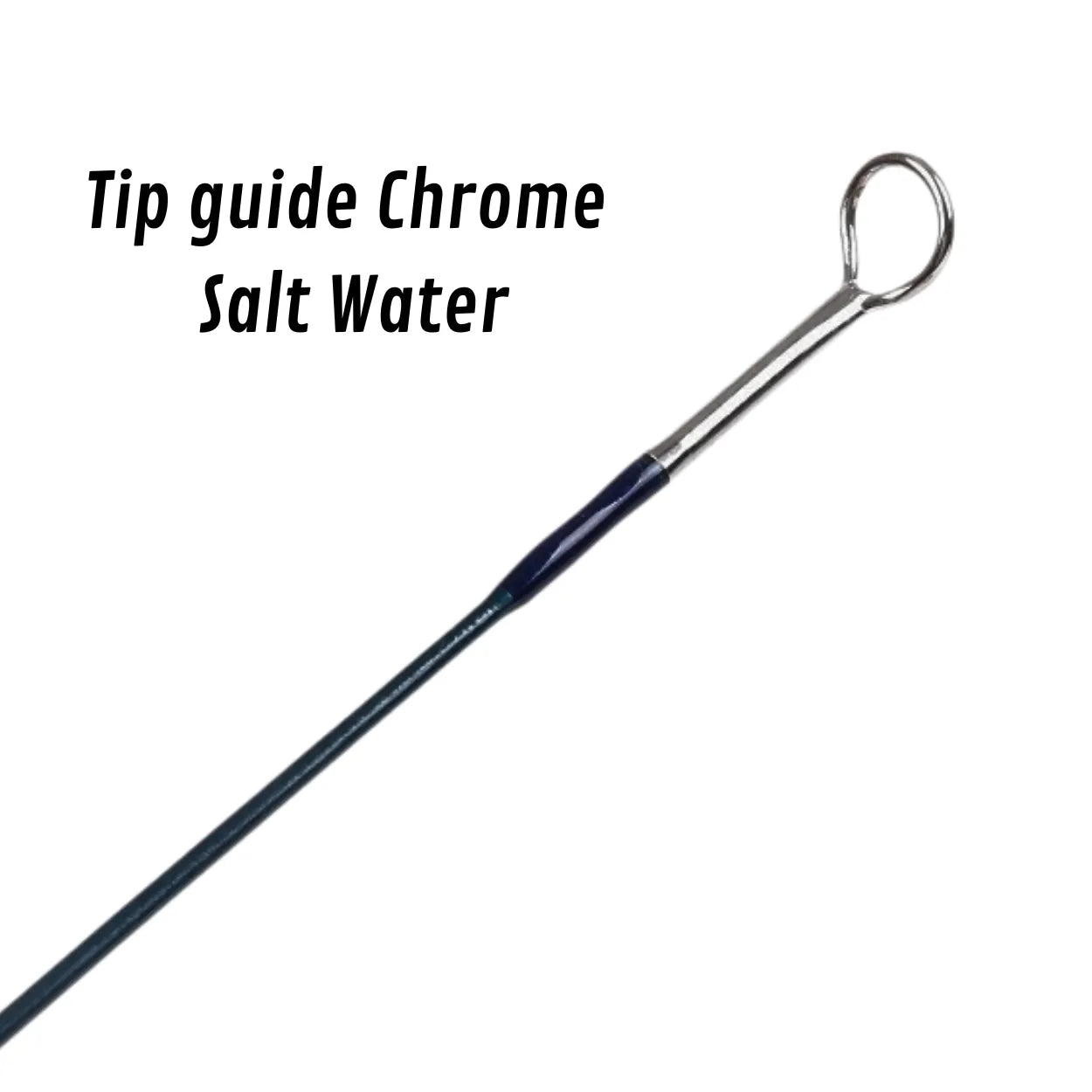 Chrome saltwater tip-top detail on Axon V-Access fly rod — navy thread wrap epoxy finish