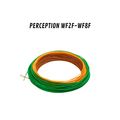 Photo d'une bobine de soie à moucher bicolore vert et orange Axon Perception, conçue pour la pêche technique, incluant les modèles WF2F à WF8F.