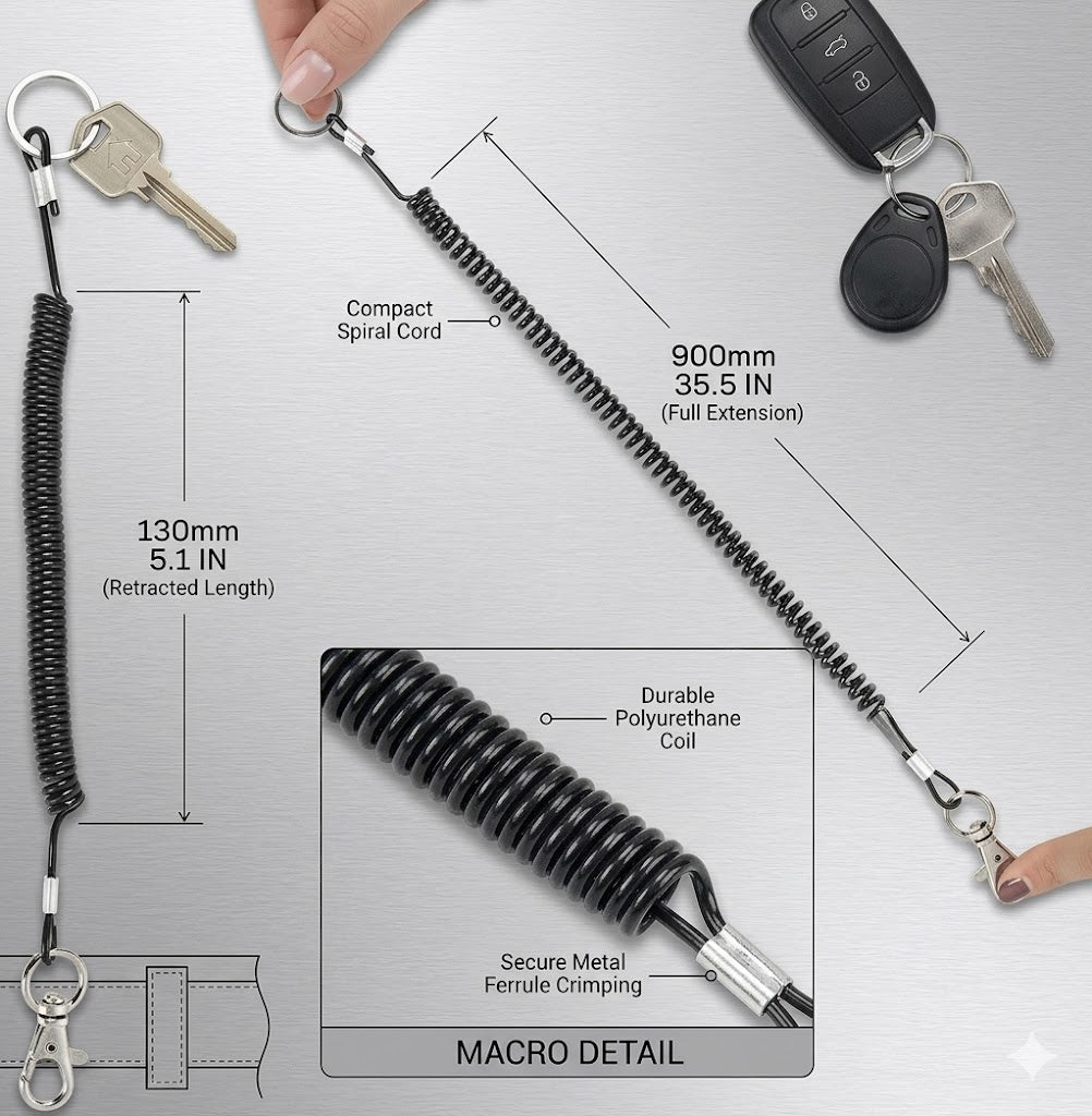 Cordon spirale polyuréthane 900mm porte-épuisette magnétique pêche mouche